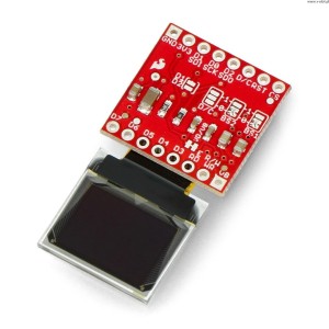 Mikro OLED monochromatickĂ˝ grafickĂ˝ displej 0,66'' 64x48px - I2C / SPI - SparkFun LCD-13003