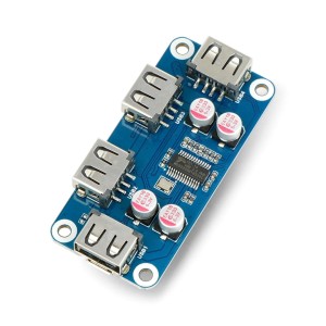 RozboÄŤovaÄŤ USB Hat (B) - 4portovĂ˝ rozboÄŤovaÄŤ - pĹ™ekryvnĂ˝ pro Raspberry Pi 4B/3B+/3B/Zero - Waveshare 20317